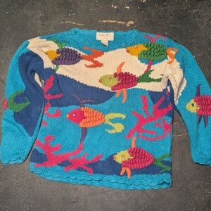 Hand Knit For The Limited Multicolor Fish Pattern Sweater
